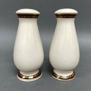 Lenox Monroe Salt & Pepper Shakers Beige Gold Trim 4 1/2" High USA Lot of 2